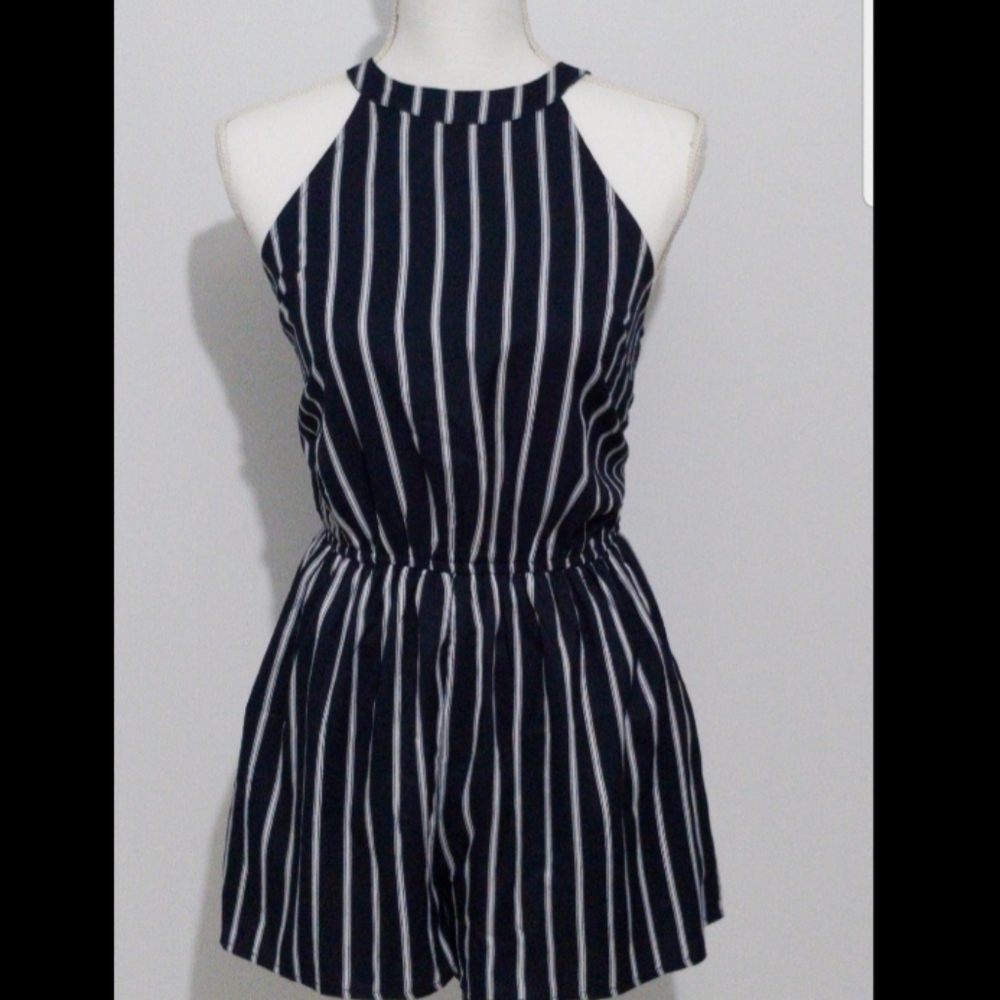 Striped Blue & White Romper